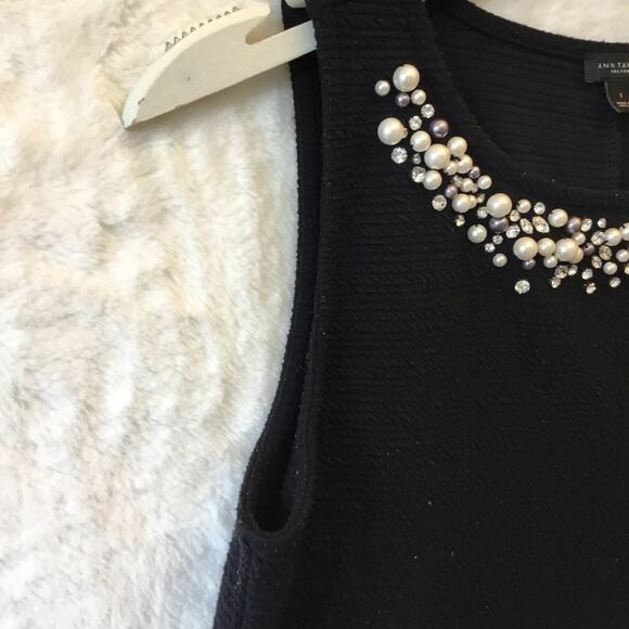 Ann Taylor Pearls Detailed Neckline Black Tank Top - Picture 3 of 9